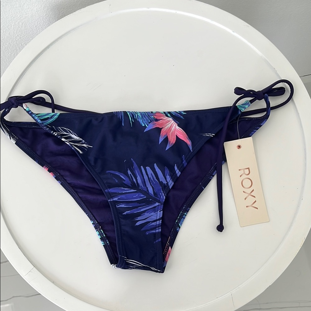 Roxy Tropical Print Bikini Bottom - Navy and Pink